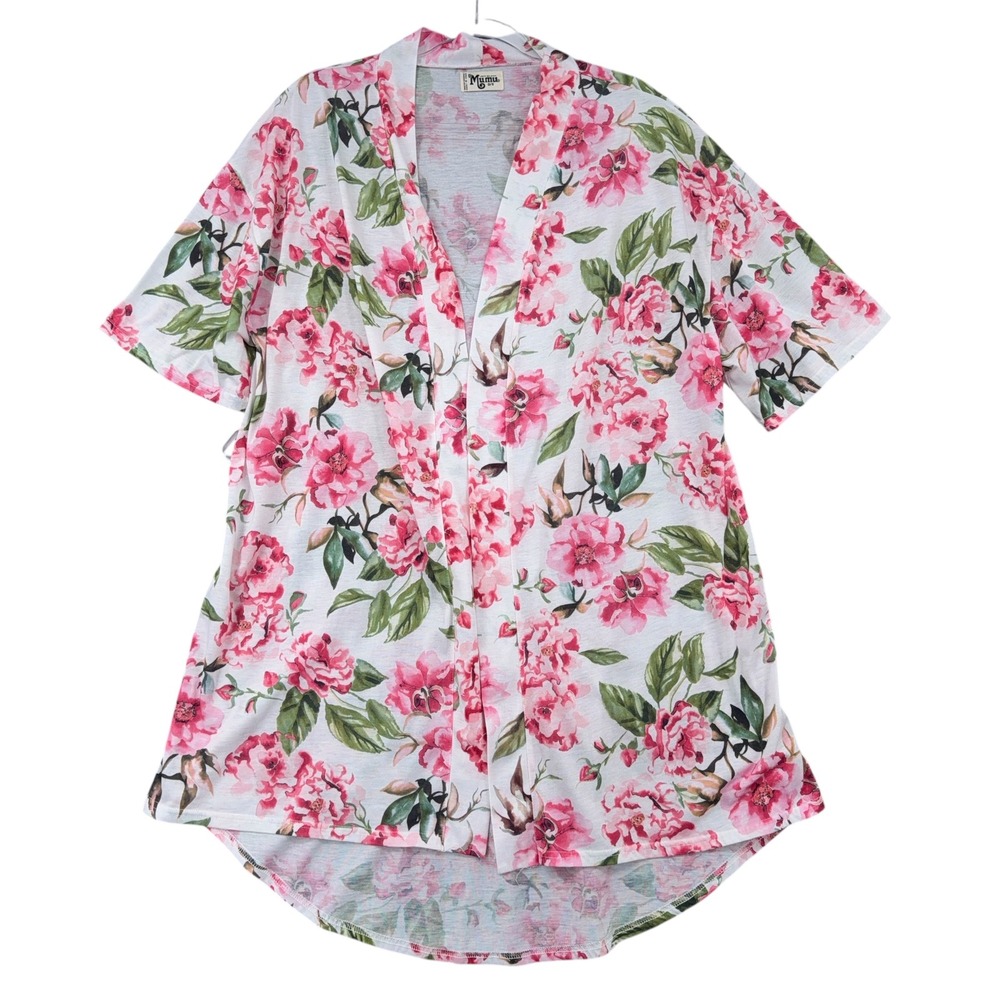Show Me Your Mumu Womens One Size Pink Floral Kimono Open Front Short Slv Robe